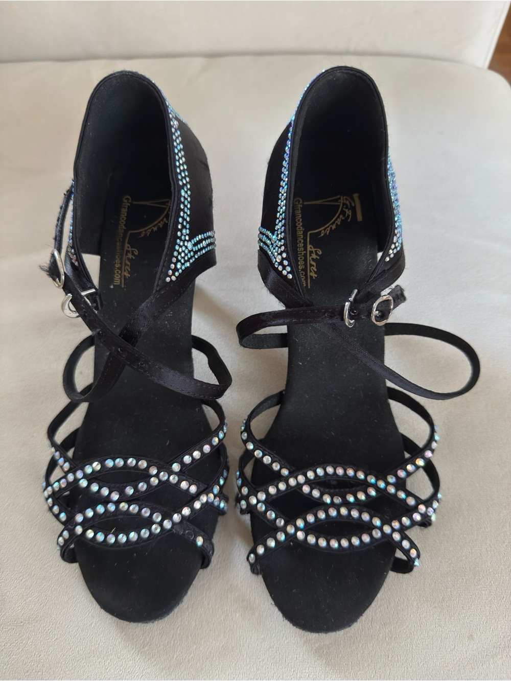 G Franco Black Strappy Rhinestone Women’s Latin dance Heels